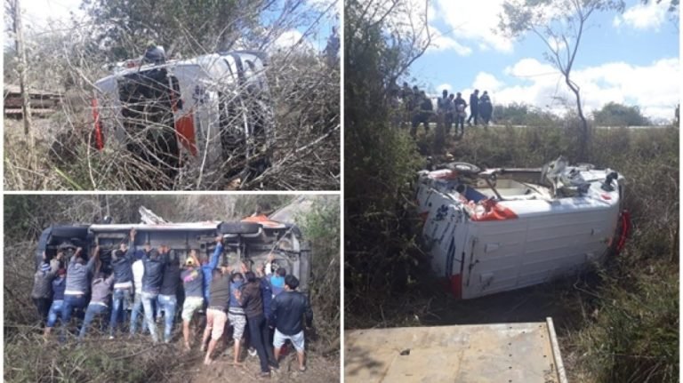 Carreta se envolve em acidente com ambulância da Via Bahia e uma pessoa morre