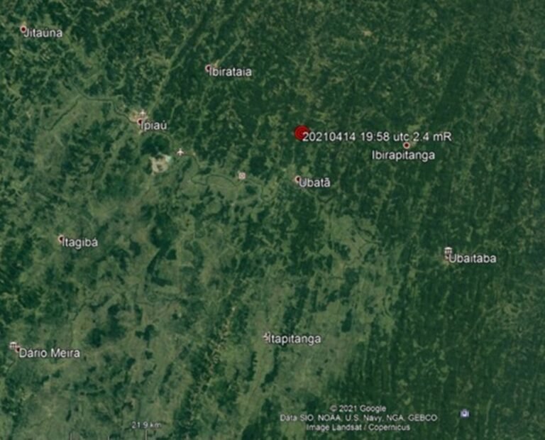 Tremor de terra de magnitude 2.4 é registrado na cidade baiana de Ipiaú