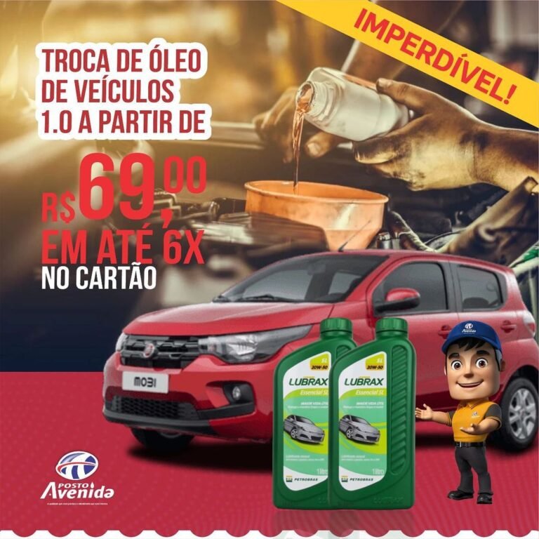 Promoção imperdível de troca de óleo em até 6x no cartão só no Posto Avenida!