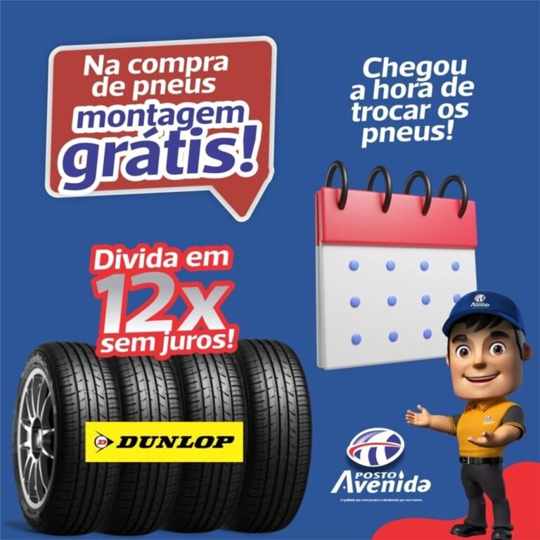 No Posto Avenida você encontra Pneus Dunlop em 12x com montagem grátis!